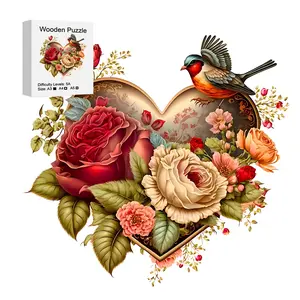 Unique Heart Flower Magpie Wooden Puzzle, Irregular Animal Shape Wood Jigsaw, Perfect Gift for Lovers & Friends, DIY Home Decor Toy Game, Jigsaw Puzzles