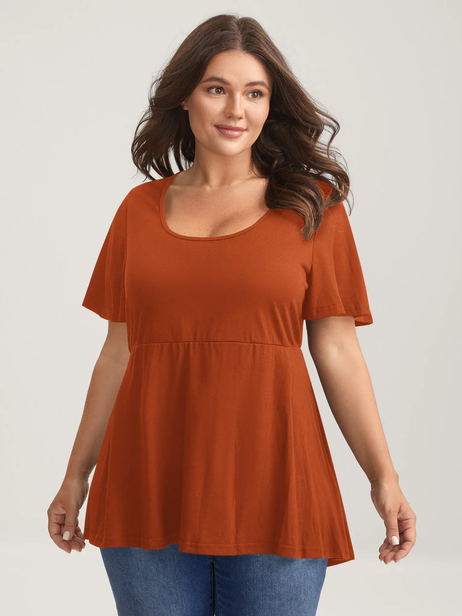 Plus Size Women Peplum Babydoll Top – Asymmetric Ruffle Sleeve Flowy Blouse, Soft Stretch Casual Summer Basic Top, Flattering Fit, U-Neck, Medium Stretch Basic Cute Blouse,M-6X,Summerfinds