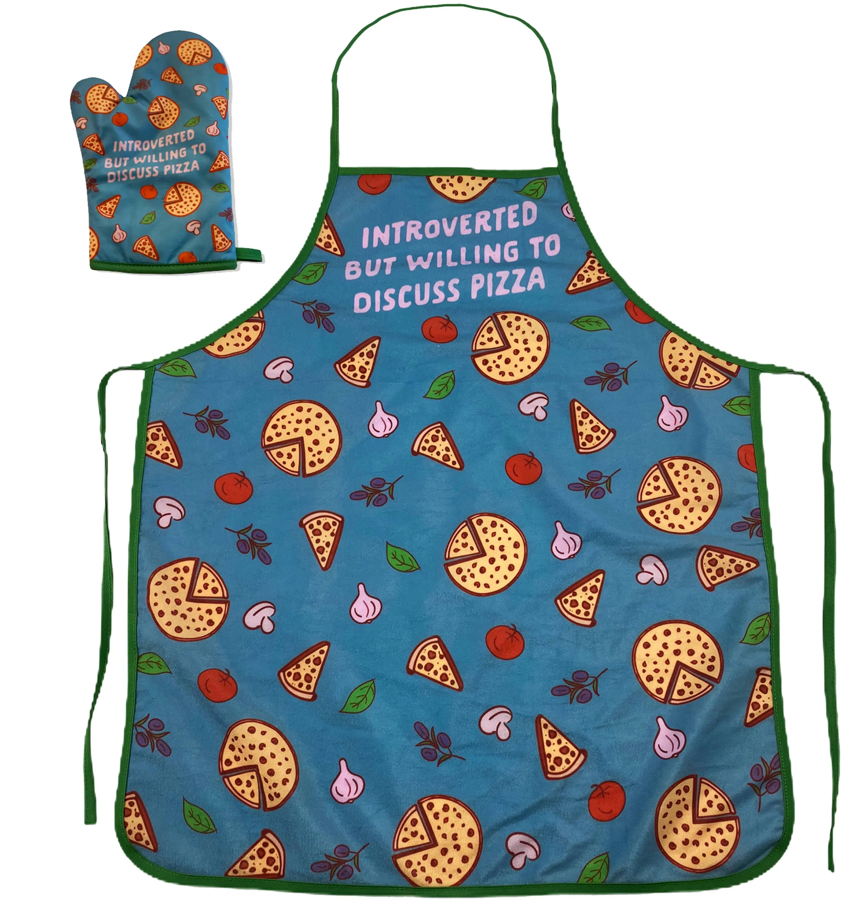 Introverted But Willing to Discuss Pizza Funny Baking Cooking Graphic Kitchen Accessories Funny Graphic Kitchenware Bakeware Funny Food  Novelty Cookware Blue