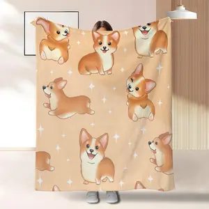 Warm Starry Corgi Full Print Blanket, Soft Cute Healing Bed Cover, Ideal for Travel Camping Sofa Bed, All-Season Comfort