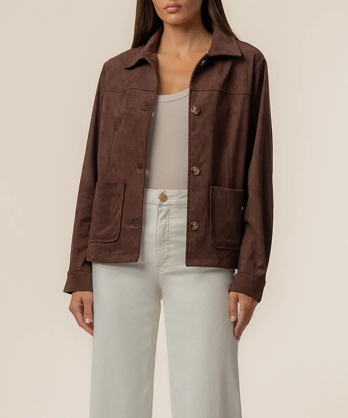 Dakota Faux Suede Jacket in Chocolate