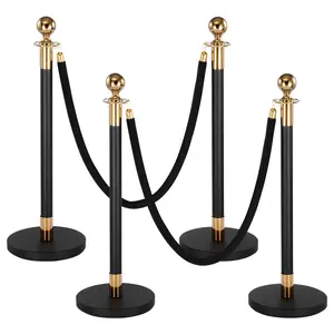 【Father's Day gift】VEVOR Stanchion Post, 4 Pcs Crowd Control Barrier Set with 2 Black Velvet Ropes, Heavy Duty Stainless Steel Stanchion Post Queue with Hollow Base for Theater, Party, Wedding, Exhibition, Event (Black)