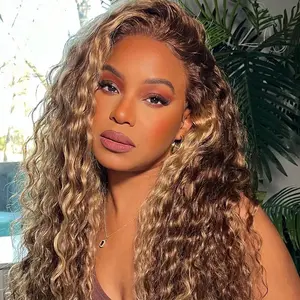 Blend Highlight Ombre Deep Curly Wig 13x4 Deep Wave Lace Front Ombre 150% Density Curly Lace Frontal Wig for Women