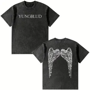 Yungblud's iconic wing-shaped graphic vintage washed heavy cotton t-shirt, a retro double-sided washed t-shirt - an ideal gift for rock fans attending the concert
