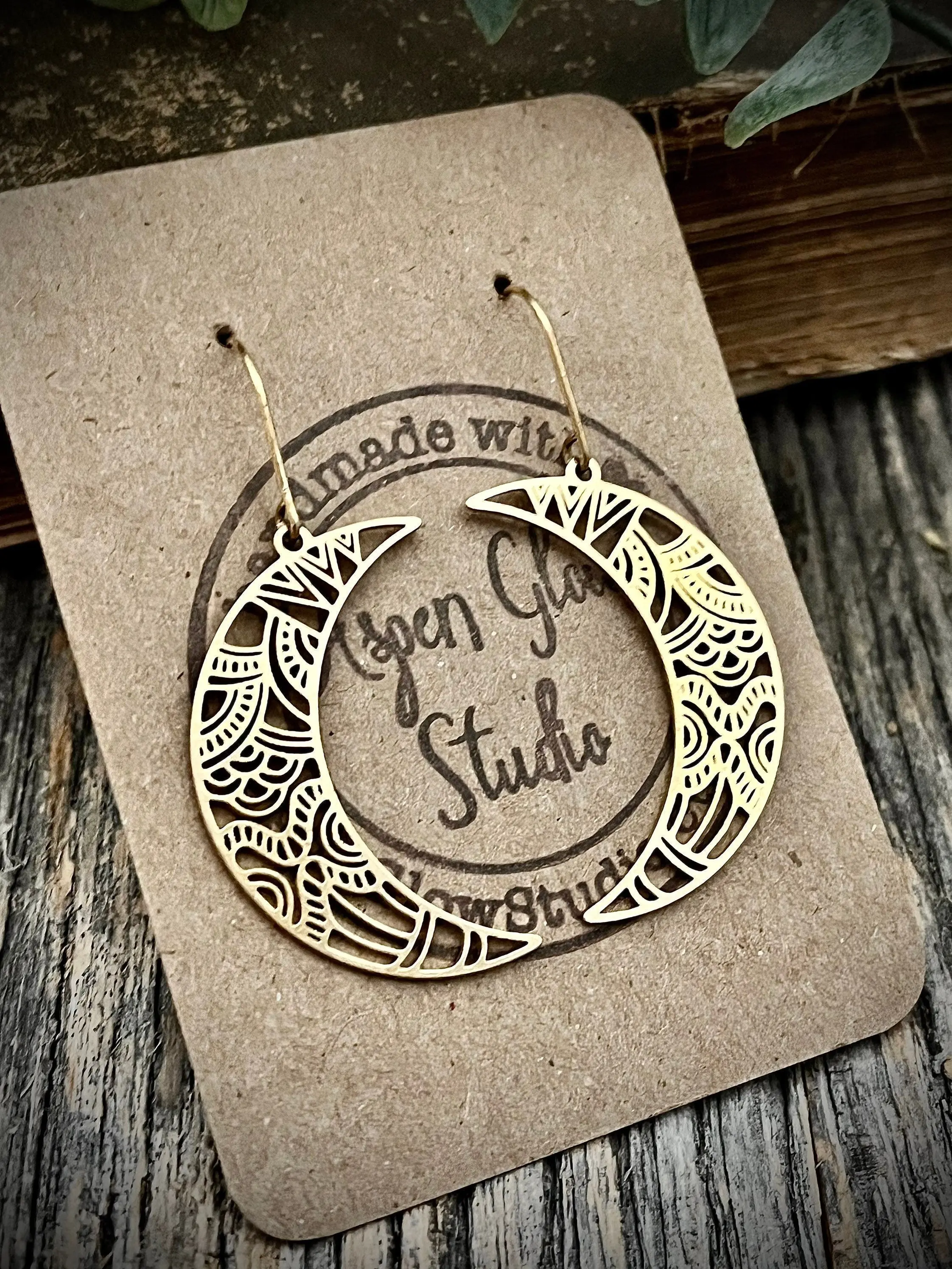 Gold Brass Crescent Moon Earrings