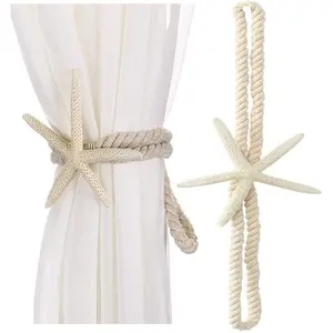 2 count  Starfish Curtain Tiebacks,  Woven Rope Curtain Curtain Ties Blinds Accessories for Outdoor, , Office, Hotel, Living Room Curtain Decoration (Five-Fingered Starfish)