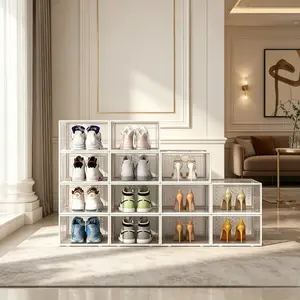 6/12/24 Pack Transparent Drawer Style Shoe Storage Boxes, foldable stackable plastic shoe containers. Dustproof design effectively keep shoes clean, compact structure saves storage space, great for organizing shoes in closet, hallway and other indoor area