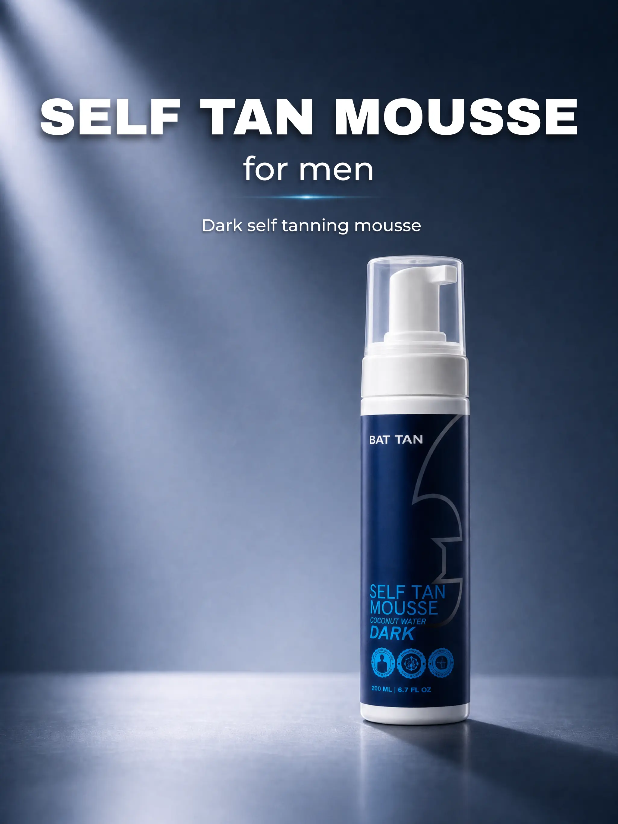 Self Tanner for Men – Sunless Tanning Mousse, Dark Tanner Foam, Natural Looking Bronze Glow, Long-Lasting, Streak-Free, Fast-Drying, BatTan Self Tan