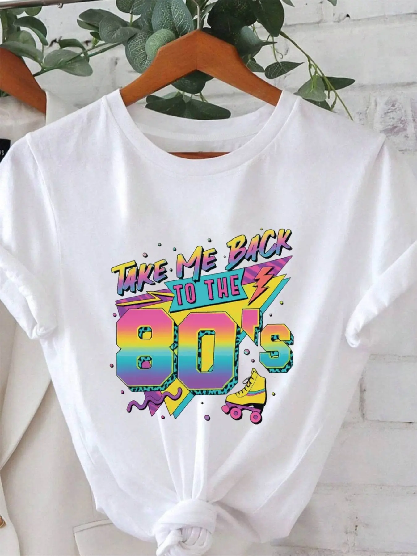 Take Me Back to The 80'S Retro Neon Roller Skate 8 unisex soft cotton short sleeve t shirt, vintage graphic casual tee for men women teens, perfect birthday holiday gift for camping travel gym daily street casual wear
