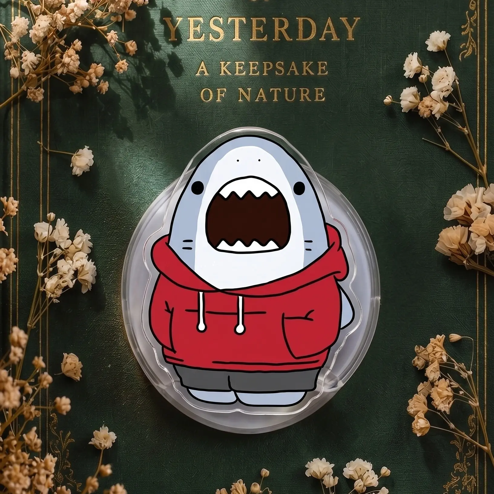 Magnetic Phone Grip Acrylic Cute Shark Hoodie Phone Holder Stand Funny Animal Design Removable Finger Ring Grip for All Smartphones