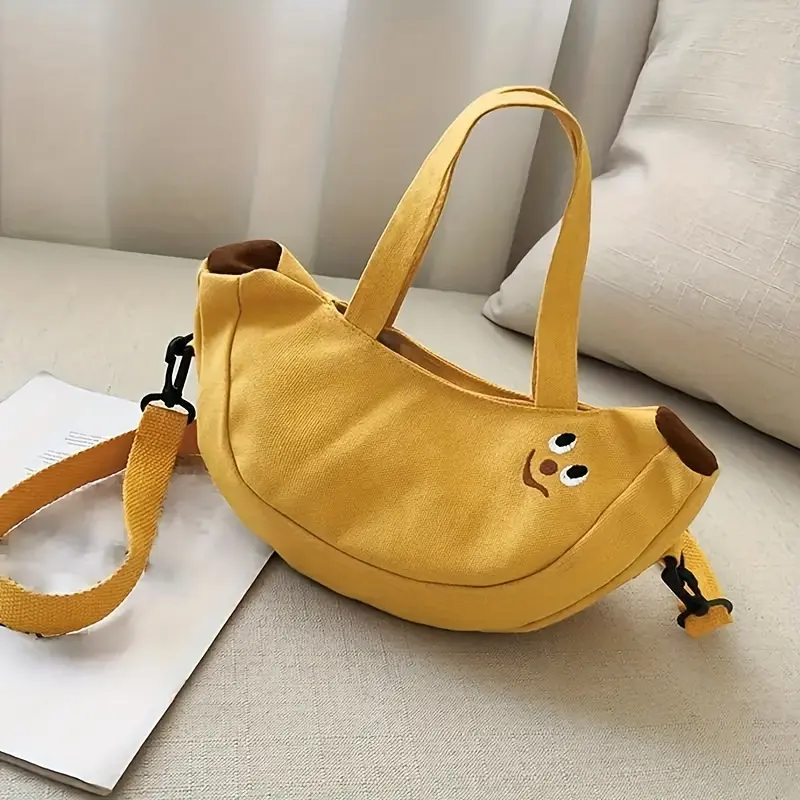 Women's Kawaii Cartoon Banana Canvas Crossbody Bag - Sporty Gym Bag with Adjustable Strap, Soft Shell Coin Purse, Sporty Gym Bags