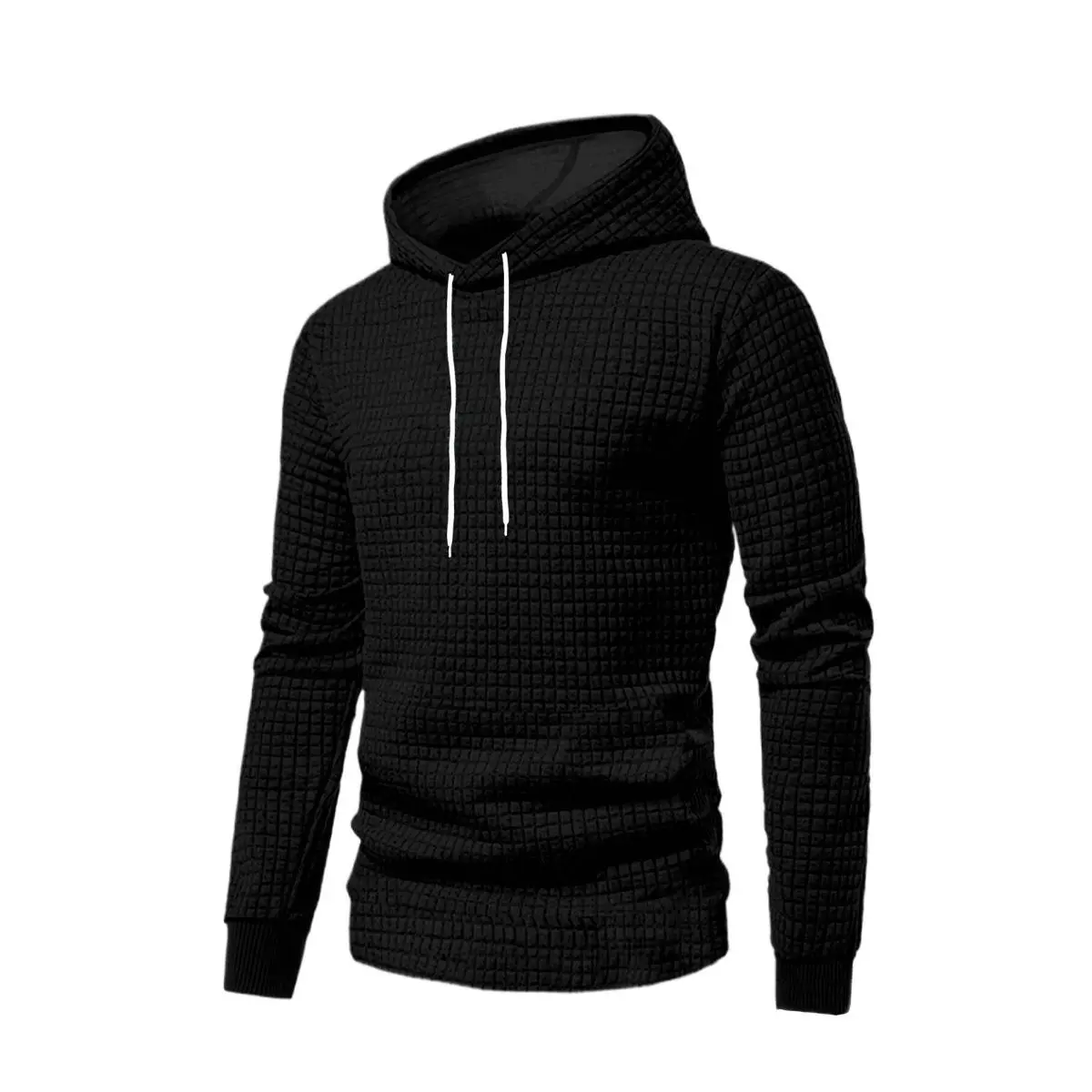 Men's Quilted Grid Print Hooded Sweatshirt, Ultra-Soft Loose Fit Pullover Top for Cozy Daily Casual Wear, Tops, Sweatshirts, Menswear, Long Sleeve, Machine Wash