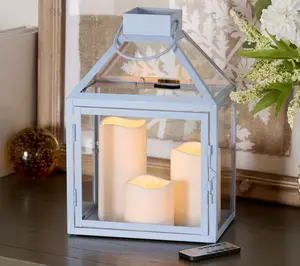 Home Reflections 12" Lantern  w/ 3pc Flameless Pillars
