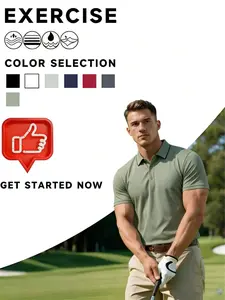 1 Piece of men's casual knitted button half open short sleeved polo shirt with contrasting striped collar design, fashionable and simple daily wear top, suitable for outdoor golf and work.