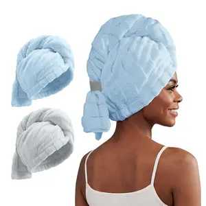 2 Pack Microfiber Hair Towel Wrap for Women, Super Absorbent & Quick Dry Large Hair Turban, Lightweight Anti-Frizz Drying Towel for Long Curly Thick Hair - Pink Blue Shower