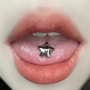 Stereo Pentagram Star Tongue Stud Simple Titanium Steel Piercing Jewelry men Hot Girls Sweet and Cool