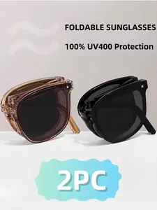 Foldable Fashion Glasses for Women - 2 Pairs, 100% UV400 Protection, Stylish Sunglasses with UV Protection Feature