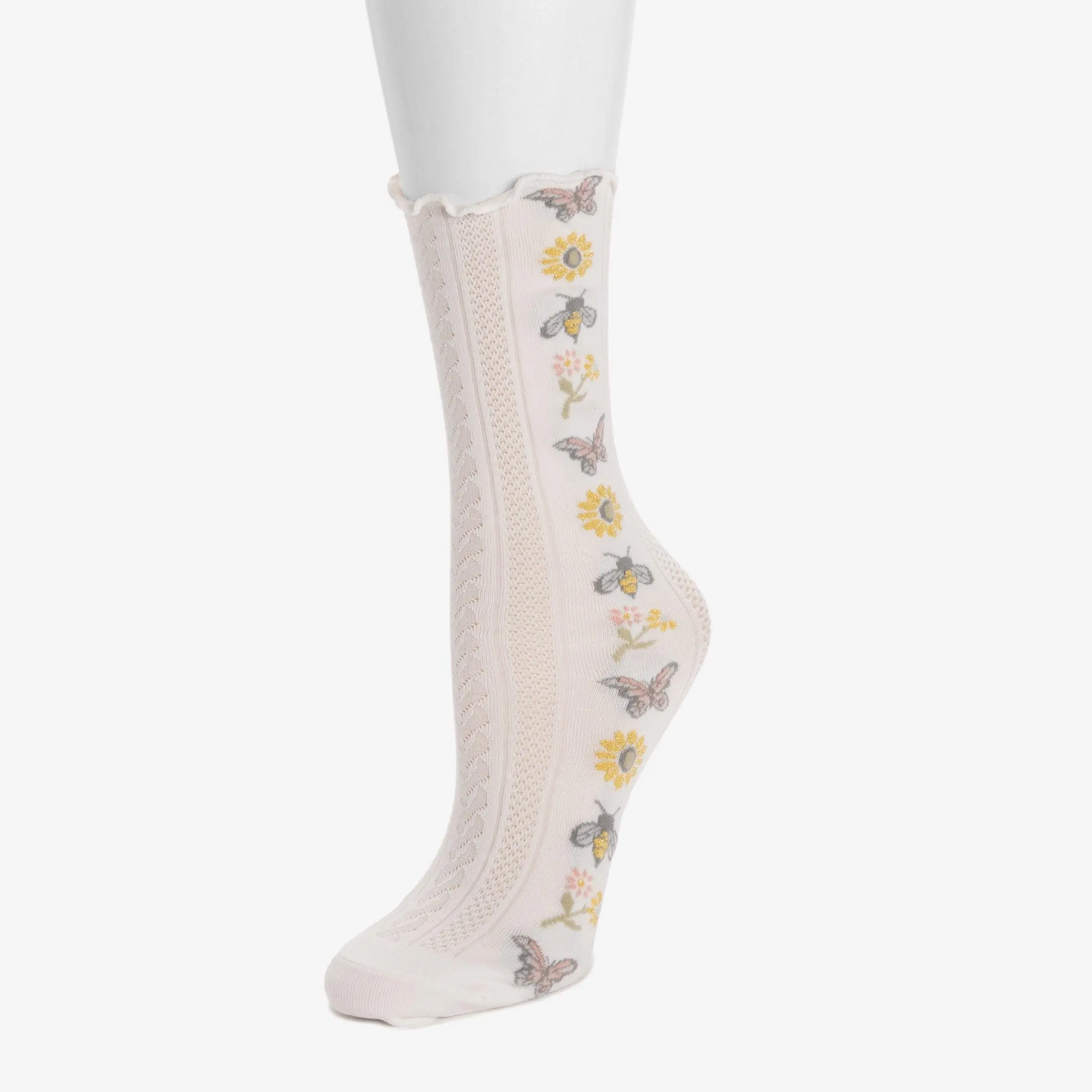 Women's Luxe Slouch Mesh Socks - Floral Design, Breathable Dressy Accessory for Casual Daily Wear, Vibe-Boosting, Hand Wash Only, Chic, Sporty, Fashion