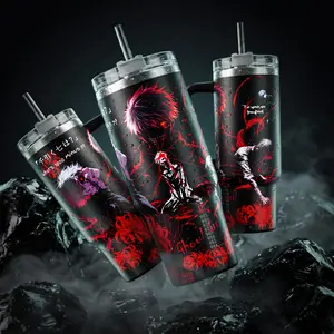 KEN KANEKI - Tokyo Ghoul What's 1000 Minus 7 40 oz Vacuum Insulated Tumbler with Handle & Straw Red Spider Lily Ghoul Graphic Keeps Drinks Hot/Cold 12H+ 18/8 Stainless Steel Travel Mug for Anime Fans & Manga Lovers Japanese Anime Merch Gift