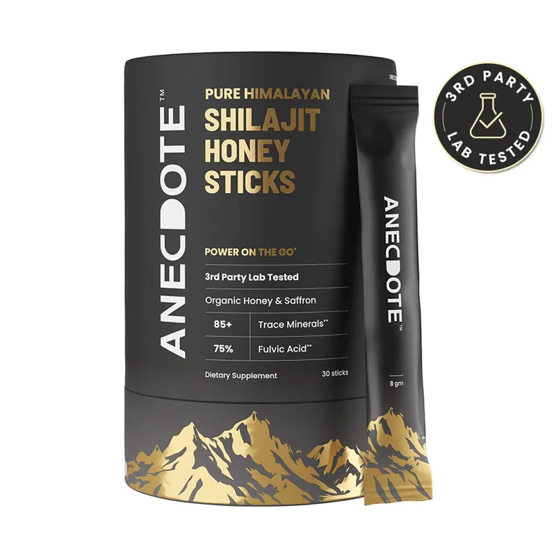 Anecdote Pure Himalayan Shilajit Honey Sticks - 100% Pure Resin with 85+ Trace Minerals & 75% Fulvic Acid - Organic Honey & Saffron Infused - 30 Sticks