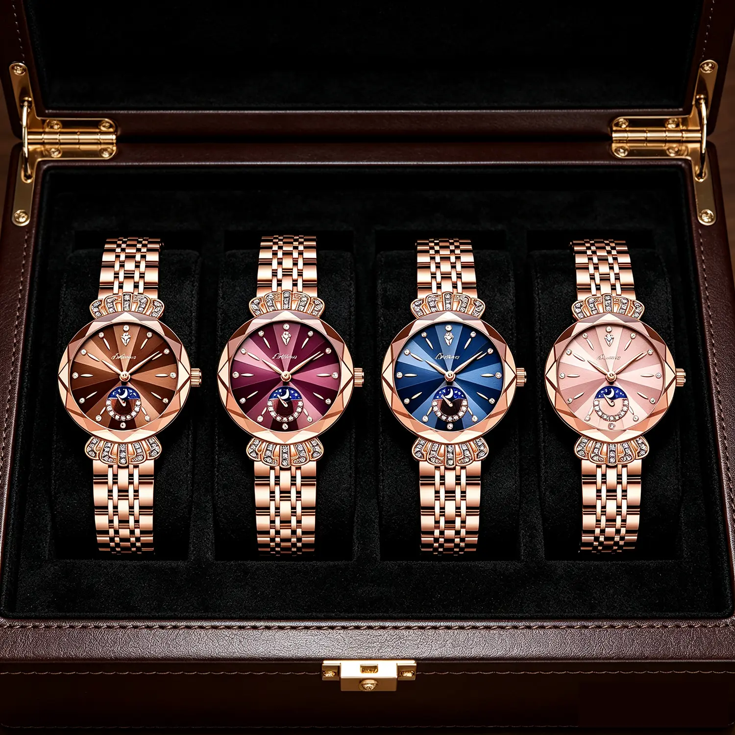 Women's Rose Gold-Tone Moon Phase Quartz Watch - Luxurious Waterproof Solid Stainless Steel Strap, Designer-Style, Robust, Scratch-Resistant, Bling, Dressy for Daily & Formal Wear, Robust Quartz Watches,Gifts for girlfriend/mom, Thanksgiving gifts