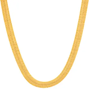 LIFETIME JEWELRY 5mm Flexible Herringbone Chain Necklace 24k Real Gold Plated (16 inches, Gold)