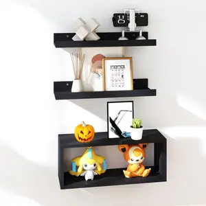 Modern Black Floating Shelves for Wall Decor Set of 3 with Versatile Storage for Home Office Organization Mount Room Shelf Bedroom bathroom organizer shelves  bedroom