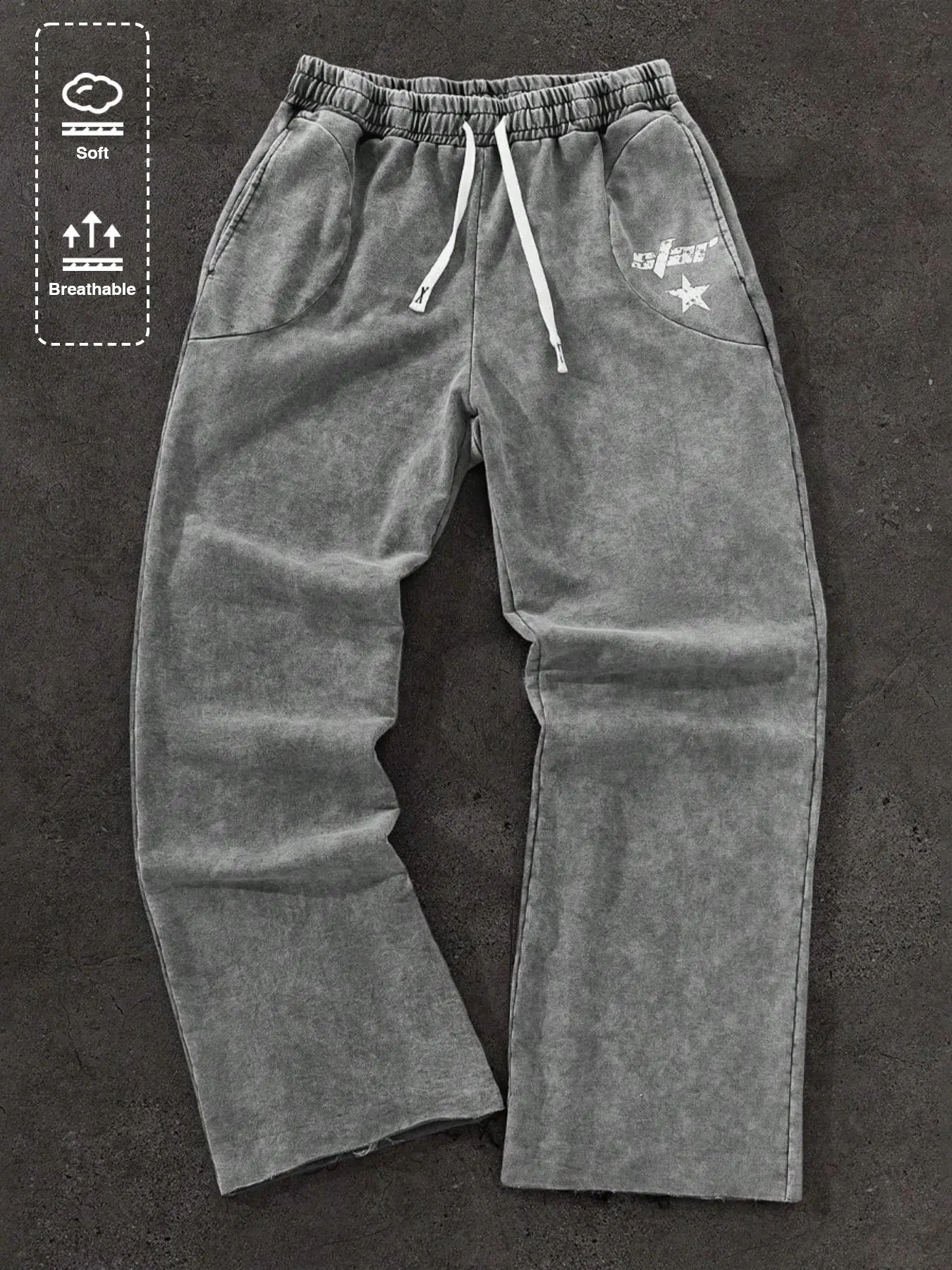 Unisex Men's Star & Letter Print Drawstring Waist Sweatpants, Casual Comfy Breathable Jogger Pants for Daily Wear, Unisex Bottoms for All Seasons, Women, Sporty Comfy Breathable