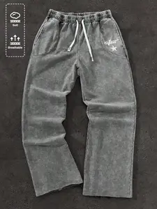 Unisex Men's Star & Letter Print Drawstring Waist Sweatpants, Casual Comfy Breathable Jogger Pants for Daily Wear, Unisex Bottoms for All Seasons, Women, Sporty Comfy Breathable