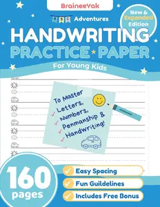 Handwriting Practice Paper for Young Kids: Master Letters, Numbers and Penmanship & Writing: Lined Practice Pages for Preschool, Pre-K