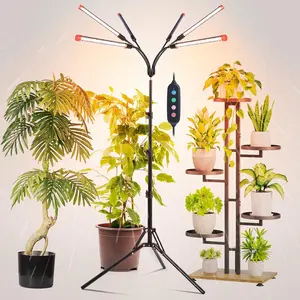 6 Head Grow Lights for Indoor Plants Seed Starting Vegetables Bonsai with Tripod Stand and Auto On Off Timer 4 8 12H 54W Power Full Spectrum Standing LED Plant Growing Lamps 360° Gooseneck