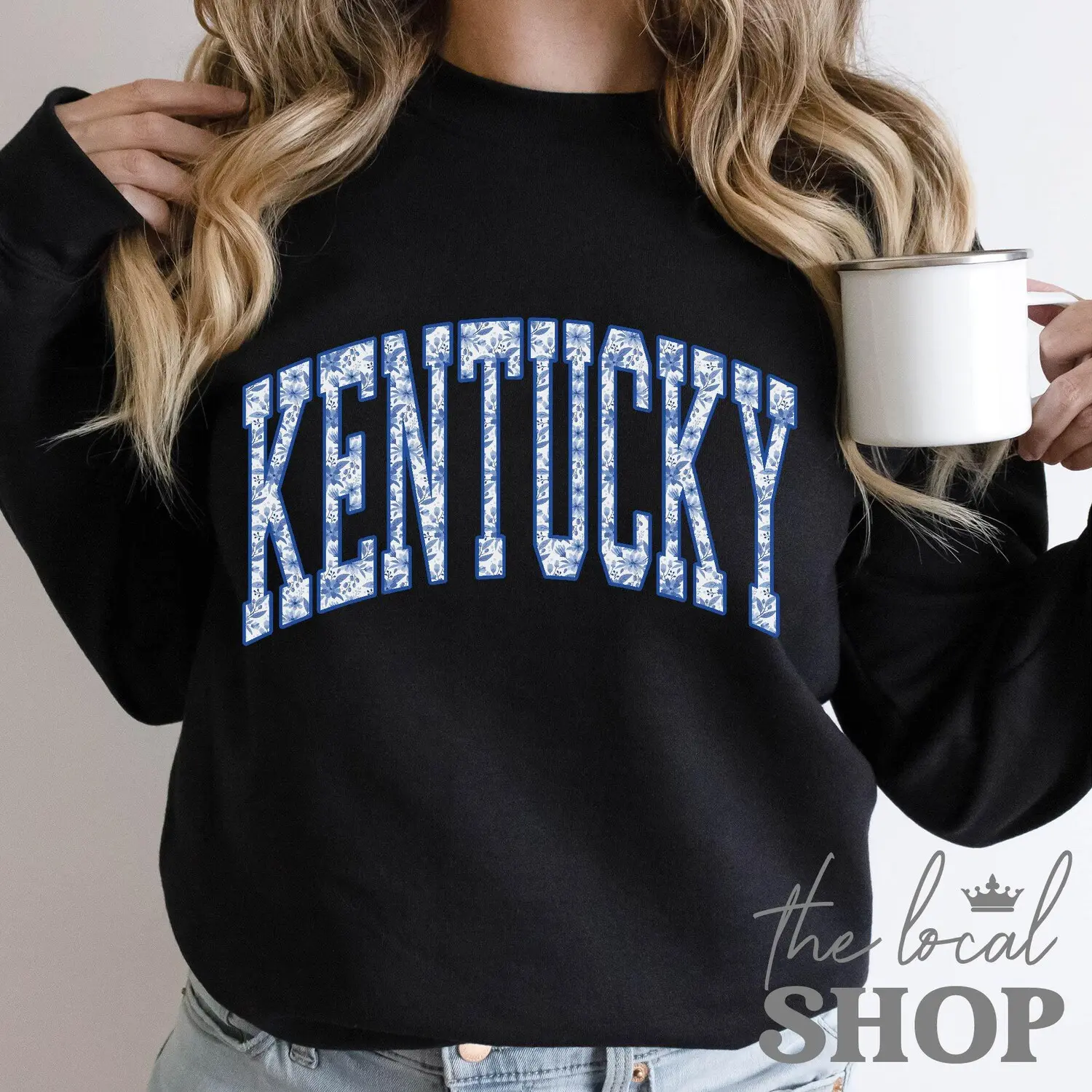 Blue Floral Kentucky Sweater Boho Kentucky Sweatshirt Varsity Style Kentucky Shirt Blue Flowers Aesthetic Kentucky State Sweater Unisex Fit