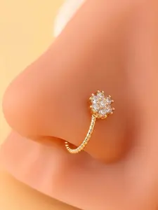 Small Sakura Synthetic Zircon Nose Clip, Spiral Nose Ring, No Piercing Required, Adjustable, Simple Style, Fashionable, Suitable for Daily Wear, Parties, Back-To-School Gifts