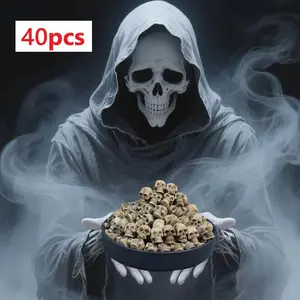 Skull Head Design Desktop Ornament, 40pcs Miniature Skull Head, Creative Bonsai Decorative Skull Head, Office Desk Decorative Skull Head Ornament, Halloween