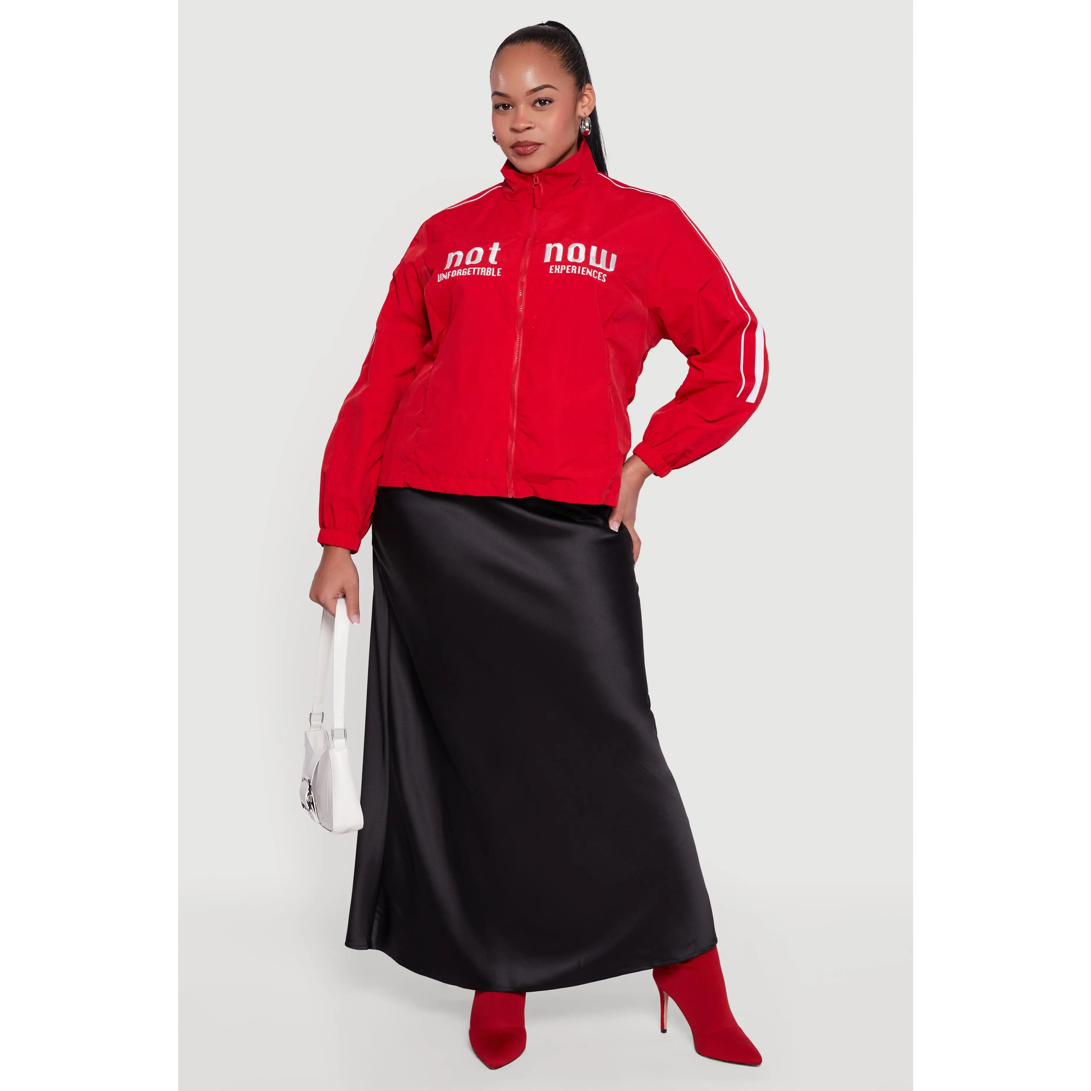 Plus Size Not Now Embroidered Windbreaker