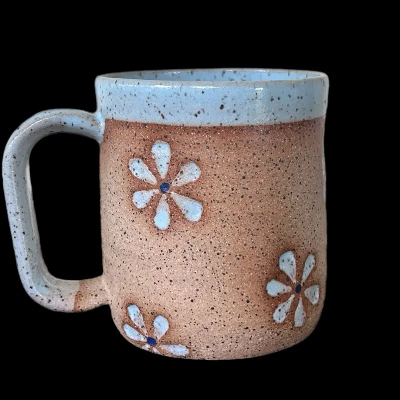 Daisy Mug | Aesthetic Speckled Clay Coffee Cup, Cozy Cottagecore Stoneware Tea Mug, Unique Pottery Gift for Her desk aesthetic