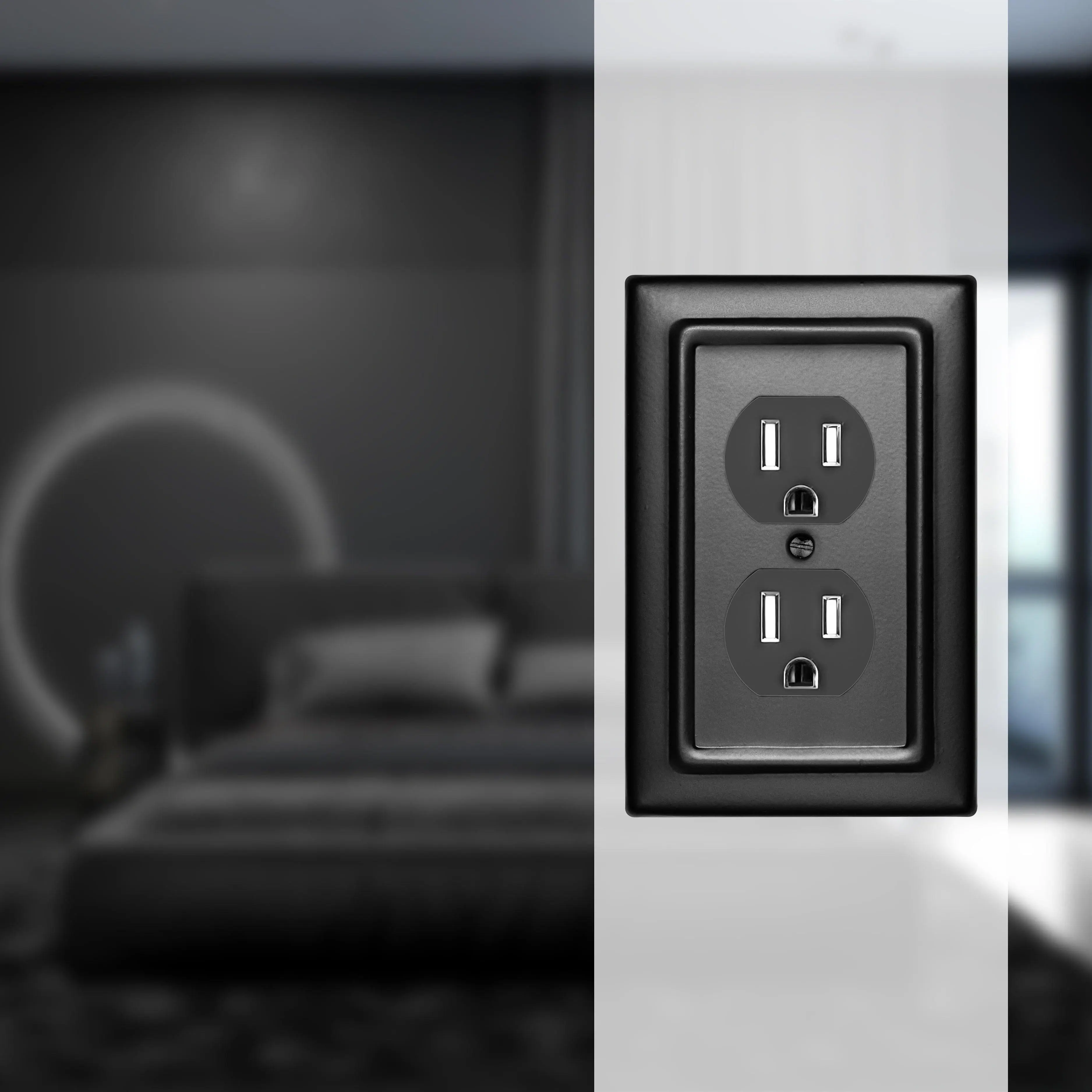 Architectural Duplex Outlet Wall Switch Plate - Black Aluminum