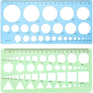 Plastic Transparent Circle Drawing Template Stencil Geometric Round Ruler for School Office Supplies 2pcs