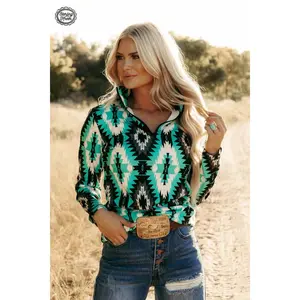 Fashionable Women's Aztec Sweater with Spandex Blend Material