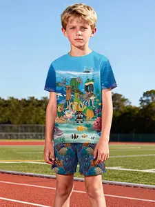 Finding Nemo Fun Two-Piece Short-Sleeve and Shorts Set, 100% polyester casual loose set, summer fun printed pattern, outdoor sports T-shirt set, the perfect gift for boys