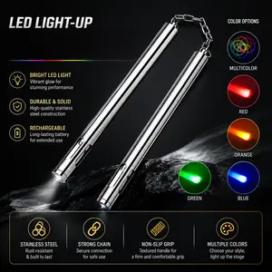 LED Light-Up Stainless Steel Nunchaku Training Stick for Martial Arts Practice & Performance