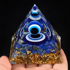 Lapis lazuli Crystal Evil Eye Pyramid Positive Energy Pyramid Decor Positive Pyramid Ornaments for Crafts Desktop Adornment