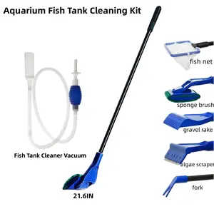 Aquarium Fish Tank Cleaning Kit Tools Algae Scrapers Set 5 in 1 & Fish Tank Gravel Cleaner - Siphon Vacuum for Water Changing and Sand Cleaner (Cleaner Set),Car Wash Accessories