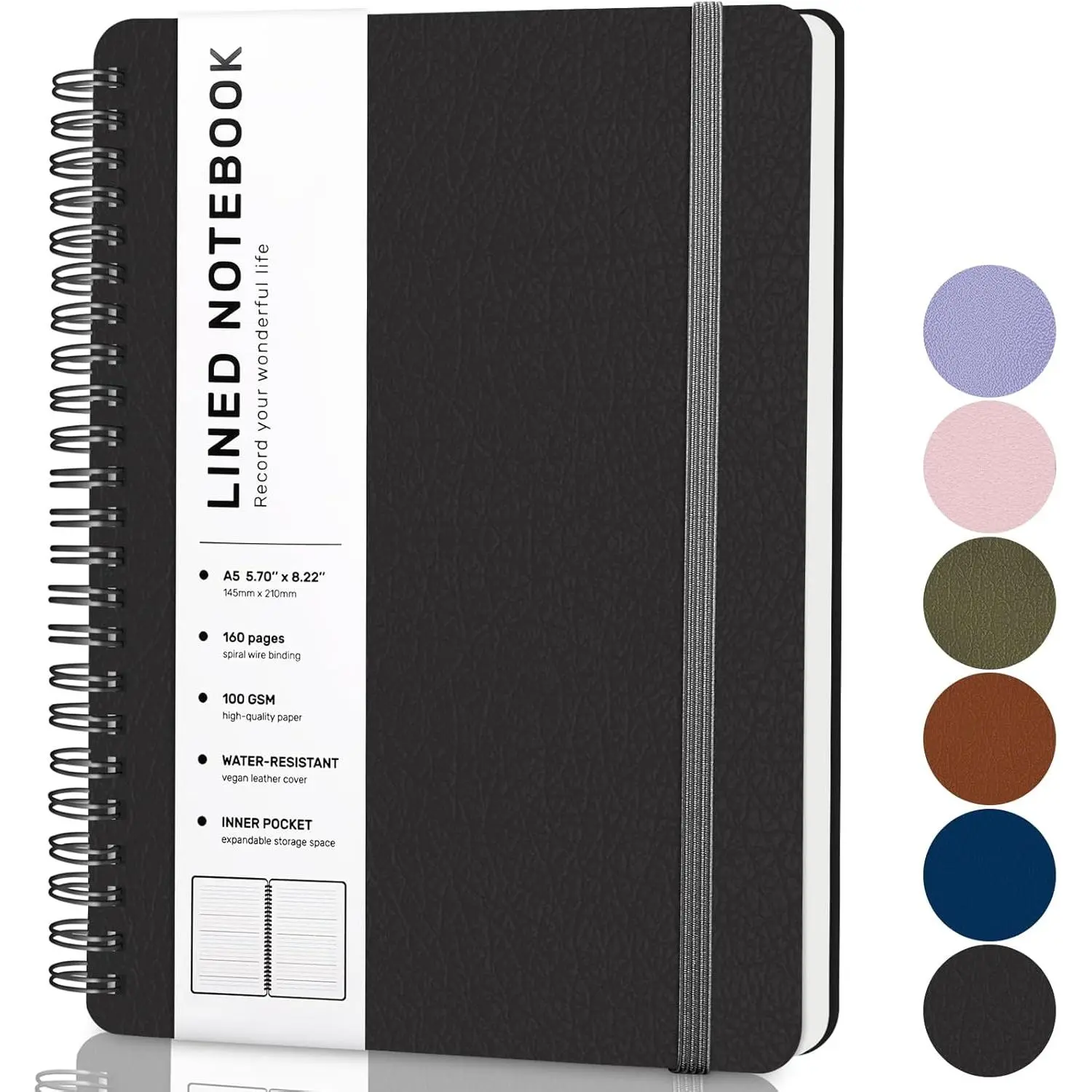 Genral Notebook Lined Spiral Journal Notebook, A4 Hardcover Leather Notebook for Work ...