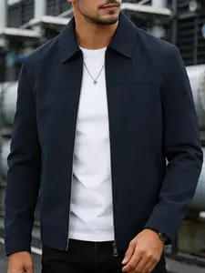 Men's Spring and Autumn Casual Jacket, 100% polyester fiber, zipper closure - lapel design, lightweight and versatile, light business style jacket, easy to maintain fabric, machine washable, suitable for daily outings, sports and leisure, and formal wea