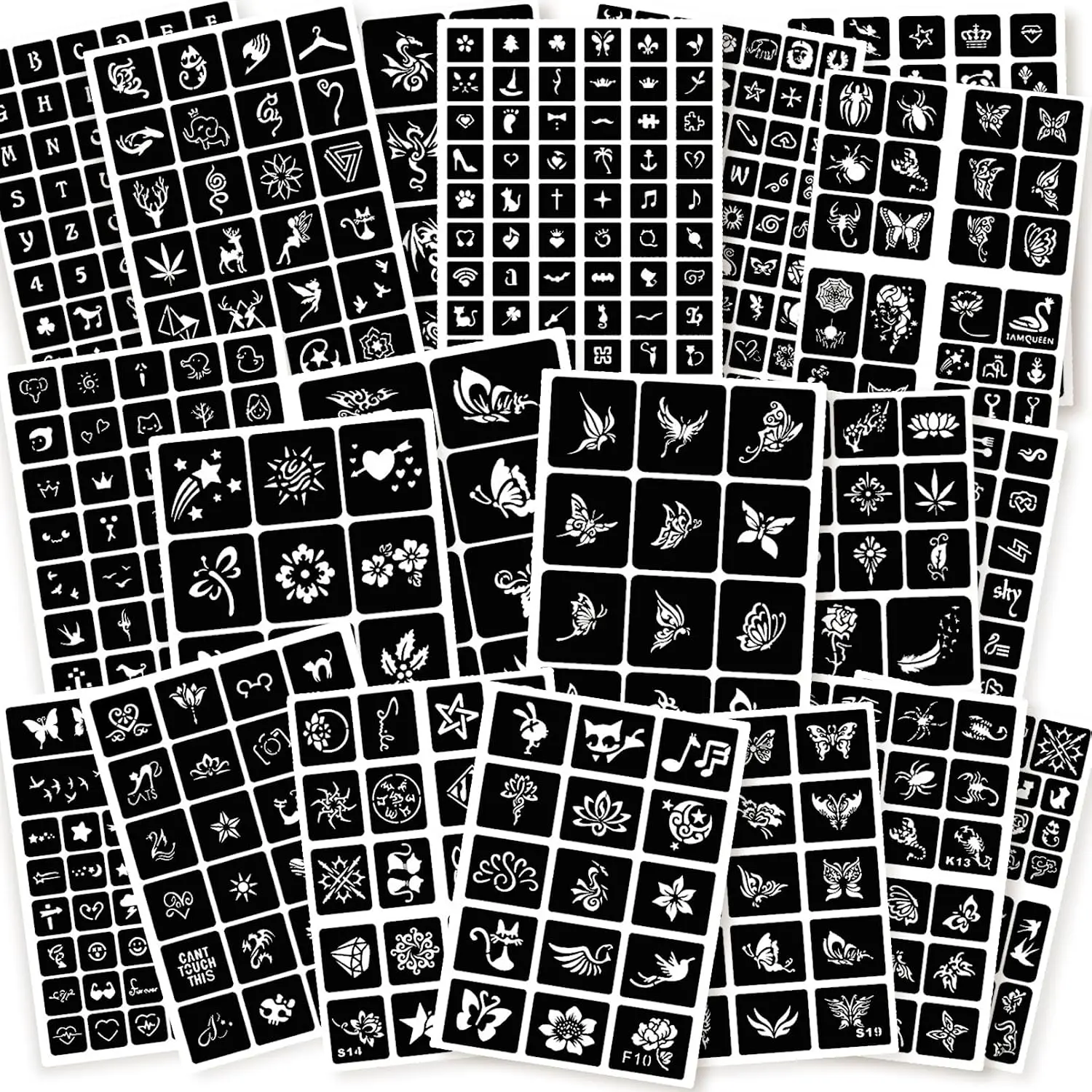 575pcs Temporary Tattoo Stencils, 20 Sheets Henna Tattoo Stencil Kit for Women Man Face Body Paint DIY Art Reusable Glitter Tattoo Stencils Pack
