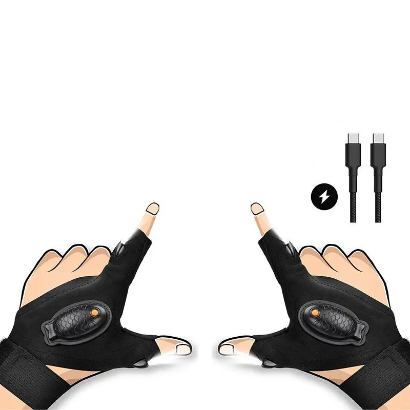 Adjustable Rechargeable LED Flashlight Gloves | Elastic Comfort Fit | Perfect Gift for Dad & Husband | Night Work & Camping
