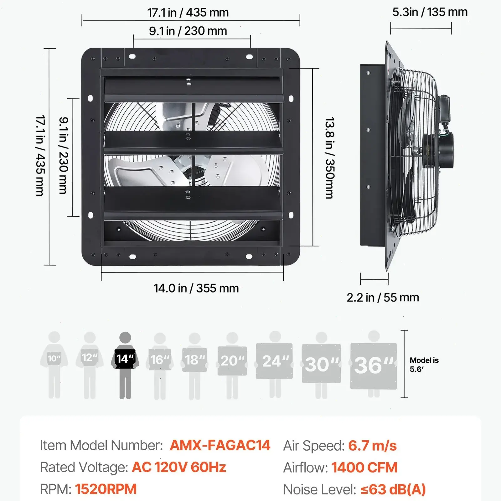 14 inch/1400 CFM With Speed Controller