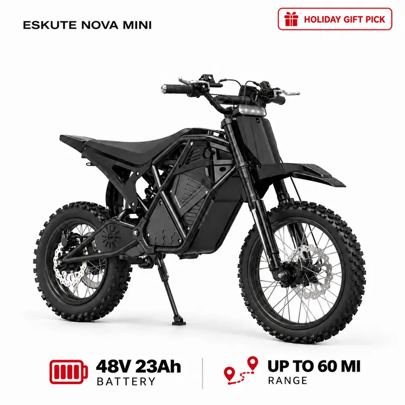 ESKUTE Nova MiNi Electric Electric Bike for Adults, Mid-Drive Motor, 48V 23Ah Battery, Full Suspension, Up to 60 Miles Range, Tools Included, Christmas Gift