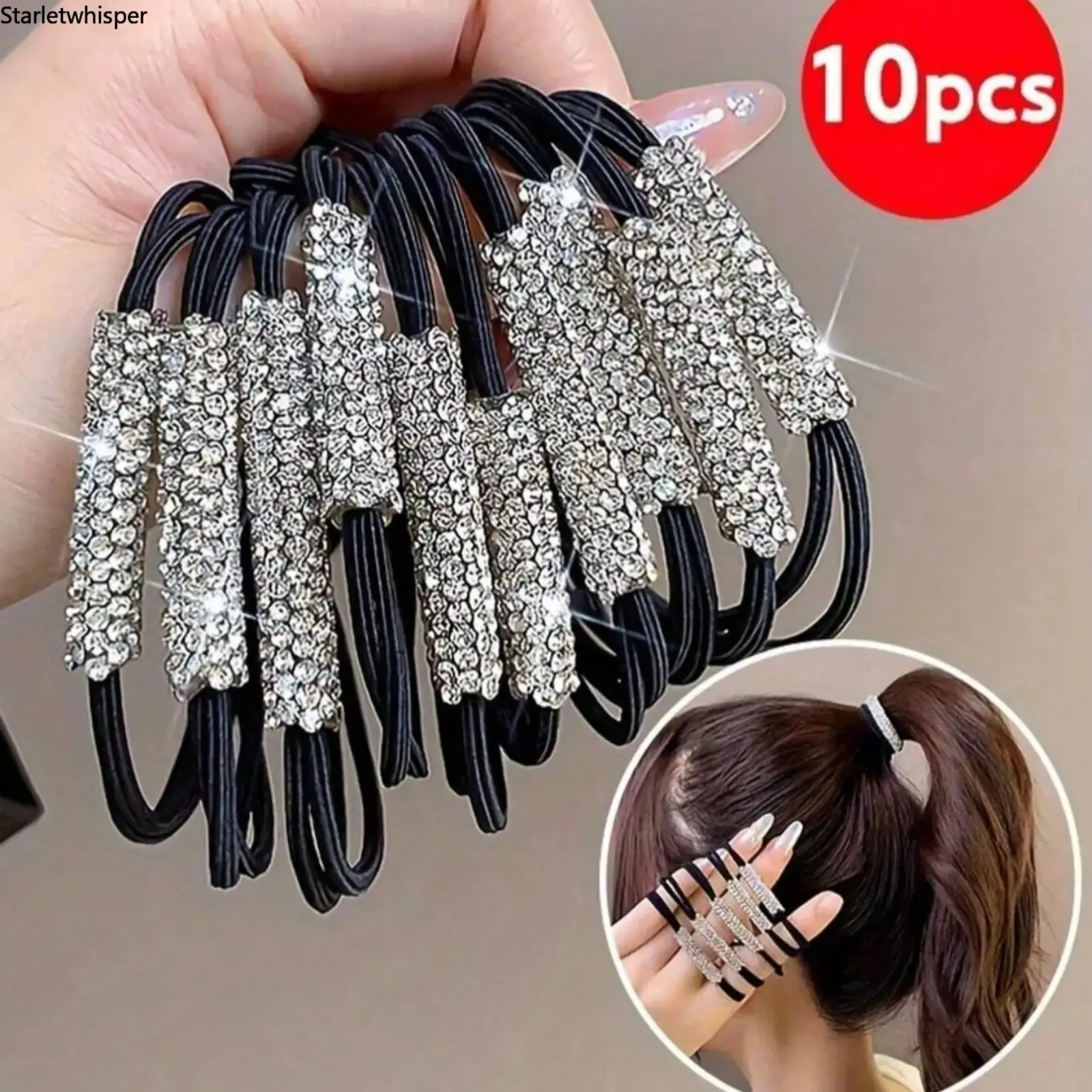 Rhinestone Decor Hair Tie, High Stretch Elastic Hair Band, Minimalist Sparkly Accessory, Durable Ponytail Holder, Flexible Bands for Thick Hair, Daily Styling for Women & Girls